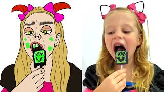 Nastya collects candy for Halloween  funny cartoon drawing meme 😂 [upl. by Ymaj]