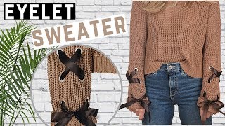 How to add Eyelets to a Sweater  DIY Lace Up Sleeves  Owlipop [upl. by Lertnom632]