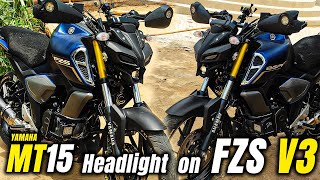 MT15 headlight on FZS V3 modification  fzs v3 modified headlight and headlight test [upl. by Shaylynn883]