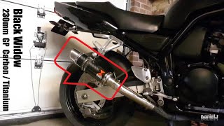 Sound Comparison BLACK WIDOW 230mm Titanium GP Shorty VS Stock 500mm Exhaust  Yamaha Fazer FZS 600 [upl. by Lana478]