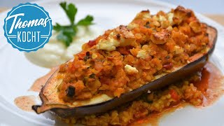 Gefüllte Aubergine  lecker und gesund  vegetarisch  vegan  Thomas kocht [upl. by Miculek5]