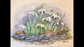 Snowdrops Watercolour Painting tuition and demonstration by Jan Blanch [upl. by Mahseh]