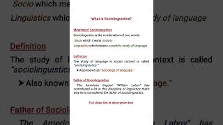 What is Sociolinguistics  Definition of Sociolinguistics  Father of Sociolinguistics [upl. by Binni410]