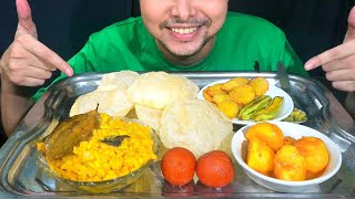 EATING LUCHIPURI with SPICY ALUR DOM POTATO FRIES and GULAB JAMUN  EATING SHOW BIG BITES ASMR [upl. by Metzgar]