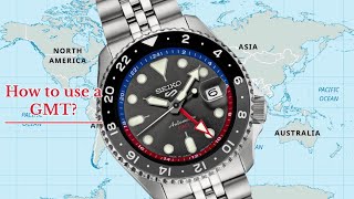 How to use a GMT watch and tell 3 different time zones  Seiko 5 sport GMT [upl. by Swarts]