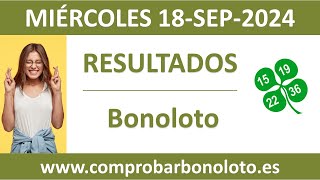 Resultado del sorteo Bonoloto del miercoles 18 de septiembre de 2024 [upl. by Tucky886]