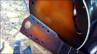 COLLEGIATE Astyle mandolin neck removal pt4  RATTLECAN GUITAR RESTORATIONS by James O’Rear [upl. by Ymaj783]