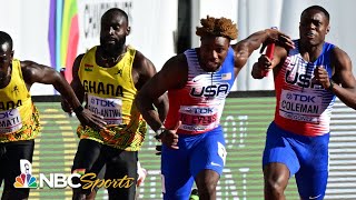 Noah Lyles and Christian Coleman lead Team USA into 4x100 relay finals at Worlds  NBC Sports [upl. by Eninotna]