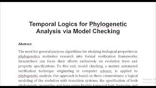 Temporal Logics for Phylogenetic Analysis via Model Checking [upl. by Dotty]