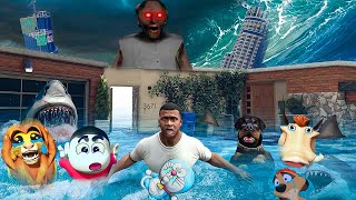 GTA 5  Franklin amp Shinchan Found Mystery Island And Mystery House amp Tsunami Came In Island Telugu [upl. by Temme900]