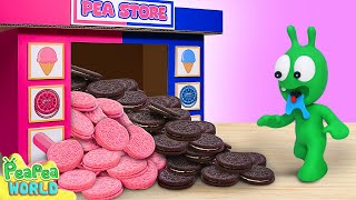 Pea Pea Explore Black Pink Oreo Vending Machine 🍩 Cartoon For Kids 💖 Pea Pea World [upl. by Jak]