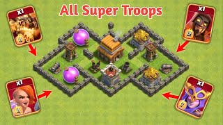 Max Town Hall 4 Vs Max ×1 Super Troops  Clash of clans  coc viral trending [upl. by Annej]