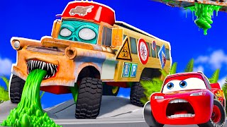 Lightning McQueen VS Tow Mater BUS MEGA ZOMBIE apocalypse cars in BeamNGdrive [upl. by Aihsar]