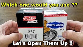 Baldwin Oil Filter B37 vs Purolator Tech Oil Filter TL14477 Oil Filter Cut Open Comparison [upl. by Jolyn]