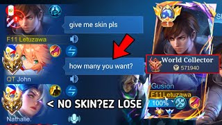 GUSION quotNO SKINquot BUT WORLD COLLECTOR PRANK IN HIGH RANK😂 Open Mic [upl. by Anagnos]