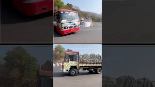 Uphilll truck and downhill bus in sharp curve ghat road Uturn hairpin bend buslovers trucklover [upl. by Hew]