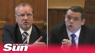 Pete Wishart cant keep control as Douglas Ross asks Angus Robertson about using misleading stats [upl. by Azerila]