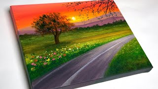 Sunset Painting  Landscape Painting For Beginners [upl. by Liza581]