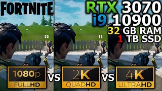 Fortnite  1080p vs 1440p vs 2160p  RTX 3070  i9 10900  32GB RAM  1TB SSD [upl. by Drahcir774]