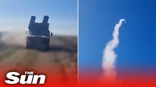 Ukrainian AntiAircraft Missile Regiment fires Avanger surfacetoair missile system [upl. by Atnes]