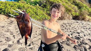 Spearing His First Fish  Spearfishing Catch and Cook in Hawaii [upl. by Hescock105]