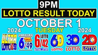 9pm Lotto Result Today October 1 2024 Tuesday PCSO [upl. by Gherardo288]