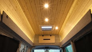 Staufach über dem Fahrerhaus und Ablage mit Ambiente Beleuchtung mit LEDs im T5 DIY Campervan bauen [upl. by Alyakim]