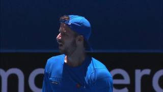 Linesperson cops stray serve but Sock kisses it better  Mastercard Hopman Cup [upl. by Akemrej873]