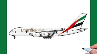 How to draw an Airbus A380 Emirates easy  drawing airbus a380 emirates airlines plane [upl. by Whiffen]