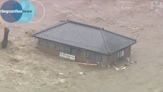 House washed away by floodwater in Japan [upl. by Rebah263]