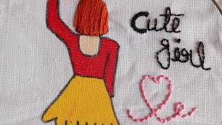 Cute Girl Embroidery Hoop tutorial embroideryart trendingshorts embroideryshortvideo [upl. by Lyndel]