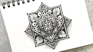 3D Square Floral Mandala Drawing  Easy and Step by Step Mandala Art [upl. by Retsam967]