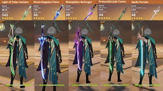 AlHaitham 5 Star Weapon Comparison Foliar Haran Jade Cutter MispslitterAquila Favonia [upl. by Eivets]