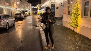 Christmas street in Flekkefjord Center  in front of grand hotel stavanger norway [upl. by Emelin819]