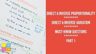 Direct amp Inverse Proportionality  Direct amp Inverse Variation  Worked Examples 1 [upl. by Evonne]