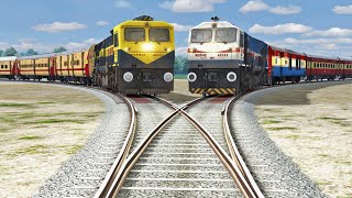 Two Diesel Trains Crossing each other at Same Track  Forked Railroad [upl. by Eenimod970]