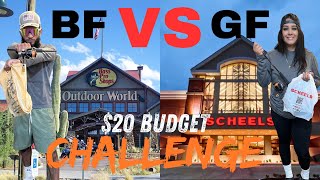 1v1 BASS PRO vs SCHEELS 20 Budget Fishing Challenge BF vs GF CRAZY OUTCOME [upl. by Sisco]