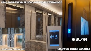 Schindler 7000 with PORT High Zone R1 amp 5500 Parking LiftsElevators at Pakuwon Tower Jakarta [upl. by Summers50]