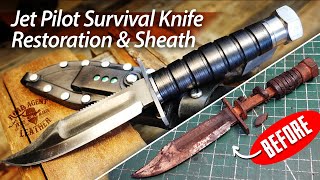 Restoring a Vintage Jet Pilots Survival Knife and Making a Leather Sheath [upl. by Aisatsan]