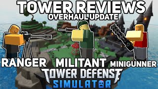 Militant Ranger Minigunner Tower ReviewTower Defense Simulator Overhaul Update [upl. by Holbrook698]