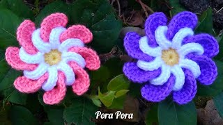 Crochet 3D Spiral Flower I Crochet Flower I Crochet 8 Petals Flower [upl. by Megdal]