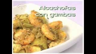 Receta de alcachofas con gambas Cocina andaluza saludable [upl. by Niamor]