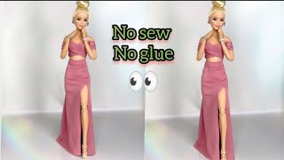 doll handmade beutiful party wear dress making barbiedressmaking nosewnoglue barbiecrafts doll [upl. by Betsy]