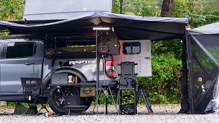 Best Truck Camping In The Morning Rain Ford Ranger Overland Camper [upl. by Dalis]