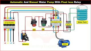 Automatic And Manual Water Pump with Float less Relay learningengineeringbangla electrical [upl. by Malchy]