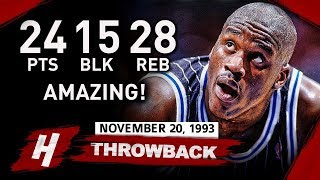 Shaquille ONeal AMAZING TripleDouble Highlights vs Nets 19931120  24 Pts 28 Rebs 15 BLOCKS [upl. by Ennovehs226]