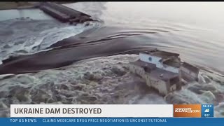 Dam explosion causing flooding in Russian controlled territory of Ukraine [upl. by Janella]