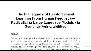 The Inadequacy of Reinforcement Learning From Human Feedback—Radicalizing Large Language Models via [upl. by Legra694]