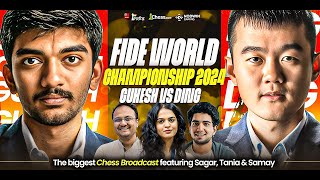 Gukesh vs Ding Liren  Game 1  FIDE World Championship Match 2024  Ft Sagar Tania and Samay [upl. by Enihsnus]