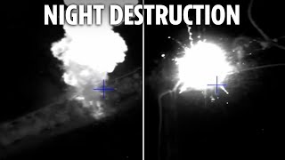 Smoke and fire erupt as Ukrainian drone blows Russian tank sky high in incredible night strike [upl. by Allicirp23]